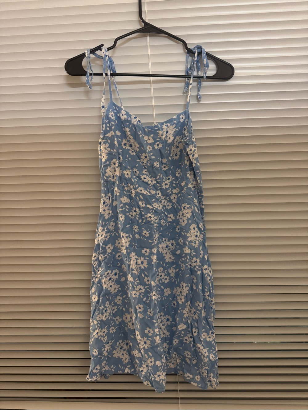 Sky Blue Floral Tie-Shoulder Mini Dress